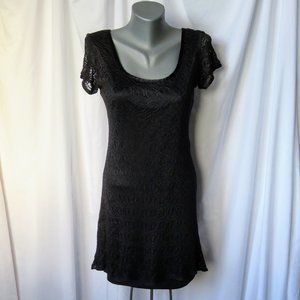 Black Lace Overlay Slip Mini Dress Vintage 1980s